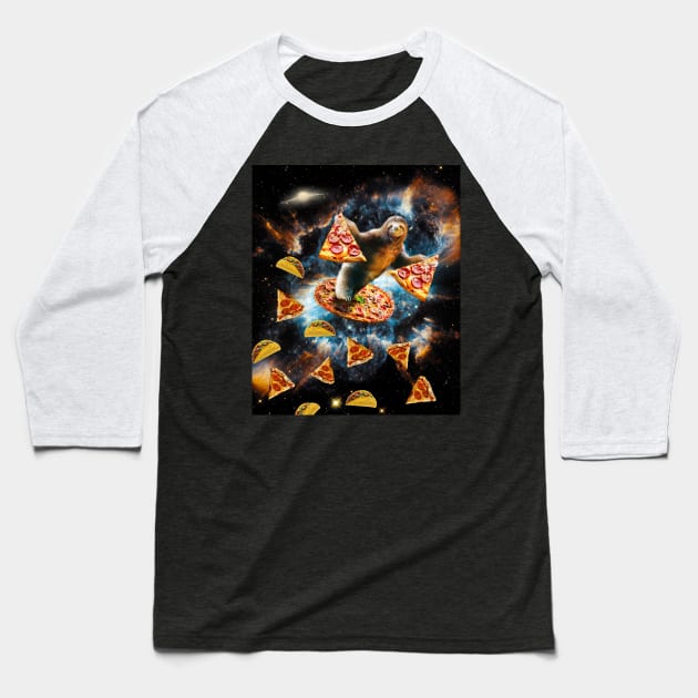 Galaxy Sloth Eating Pizza Taco In Space Baseball T-Shirt by Random Galaxy